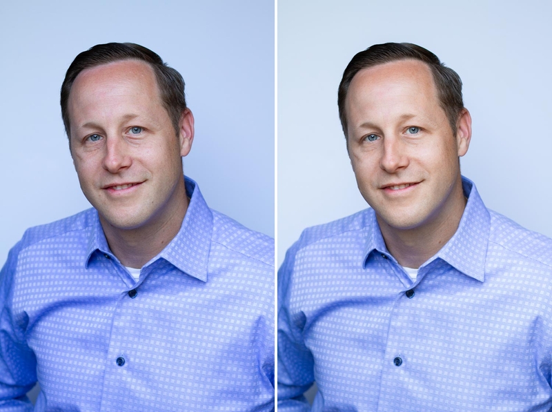 Before and after example of retouching a professional headshot