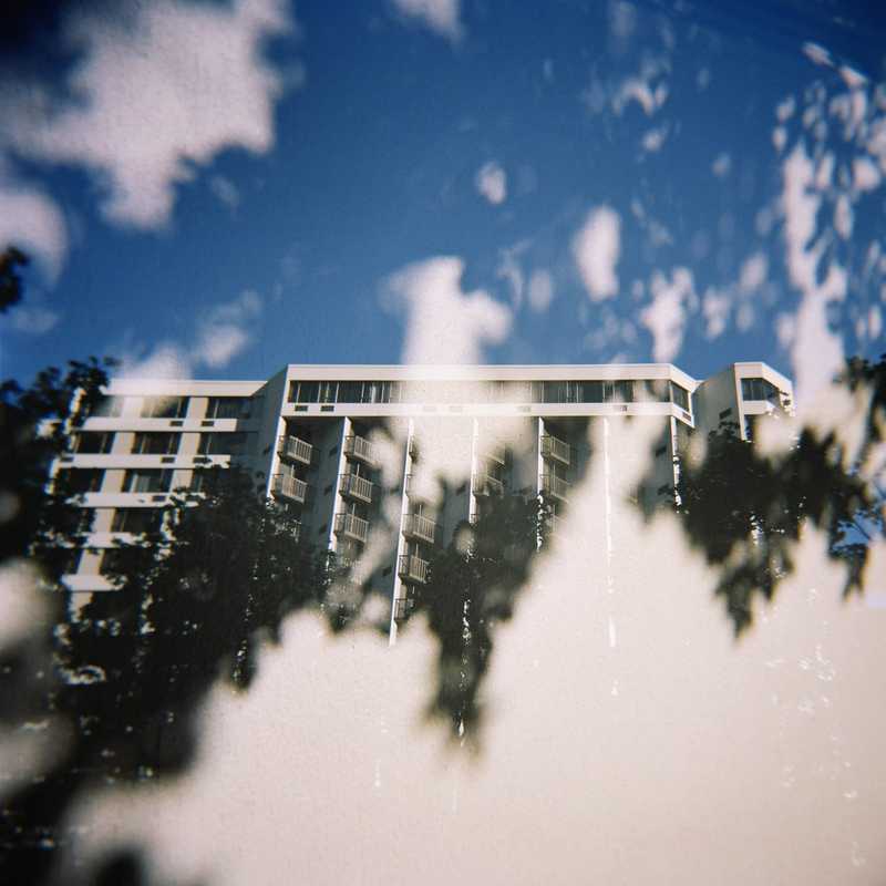 Film photography double exposure of buildings in Portland,
OR