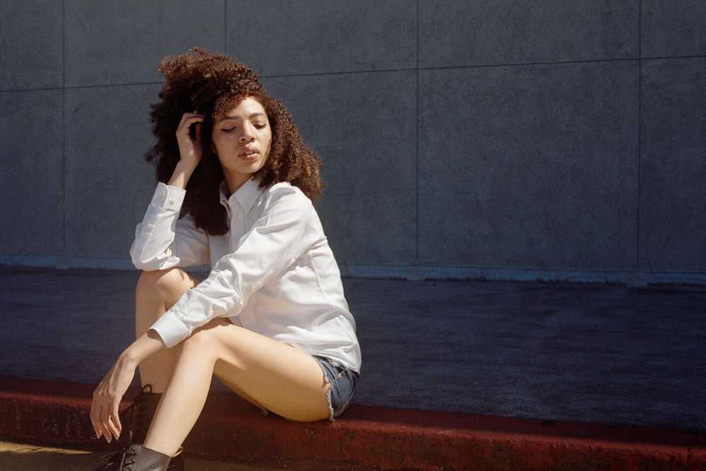 Dramatic portraits of a model outside Lloyd Center Mall in Portland, OR